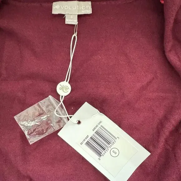 NWT Evolution by Cyrus Open Cardigan 3/4 Sleeve Buttoned Cuffs Burgundy Size S - Picture 6 of 11